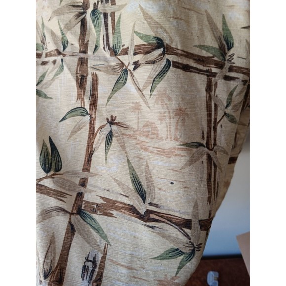 Ron Chereskin Hawaiian Shirt Washable Silk Tan Bamboo Design Size XL - Picture 8 of 10